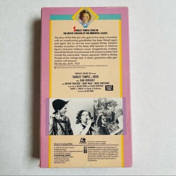 Shirley Temple Heidi VHS Movie 88 Minutes Black 1937 Hi Fi Stereo Closed Capt - Picture 3 of 4